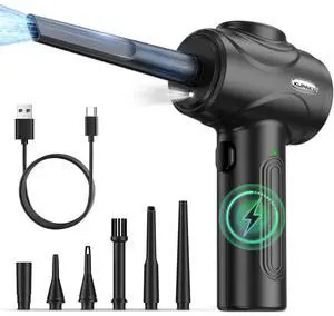 Electric Compressed Air Duster for Computers, 100000RPM Powerful Air Duster for PC/Keyboard/Car/Electronics,3 Power Speeds Air Blower with LED (Black)