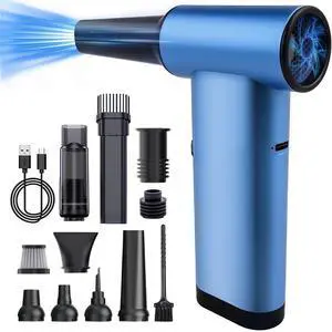DSHDING Metal Compressed Air Duster - 180000RPM High-Speed Mini Blower Cordless & Vacuum Cleaner with LED Light, 3-Gear Adjustable Rechargeable Dust Blower for PC, Keyboard, Outdoor, House and Car