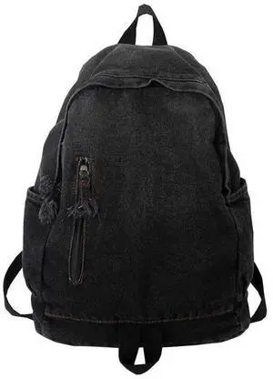 TYHOTULY Gradient Denim Backpack Y2K Aesthetic Lightweight Laptop Backpack Classic Retro Jeans Backpack Casual Travel Daypack (a Black)