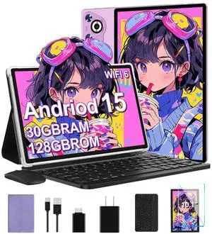 Android 15 Tablet, 30GB RAM + 128GB ROM 1TB TF, 2025 Tablet with Keyboard and Mouse, 10.1 inch Touchscreen, 8000mAh Battery, Incell Display, 2.0GHz, Gemini AI, 5G WiFi, BT 5.0, GPS - Metal Purple Android 15 Tablet, 30GB RAM + 128GB ROM 1TB TF, 2025 Tablet with Keyboard and Mouse, 10.1 inch Touchscreen, 8000mAh Battery, Incell Display, 2.0GHz, Gemini AI, 5G WiFi, BT 5.0, GPS - Metal Purple
