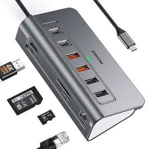 USB C Hub Ethernet,10-in-1 USB C Docking Station with 4K@60Hz HDMI,1Gbps Ethernet, PD 100W,Type C & 2 USB A 3.2 10Gbps, 2 USB A 2.0, SD/TF, Aluminum USB Hub for Laptop,PC, iPhone 17/16,Mac USB C Hub Ethernet,10-in-1 USB C Docking Station with 4K@60Hz HDMI,1Gbps Ethernet, PD 100W,Type C & 2 USB A 3.2 10Gbps, 2 USB A 2.0, SD/TF, Aluminum USB Hub for Laptop,PC, iPhone 17/16,Mac