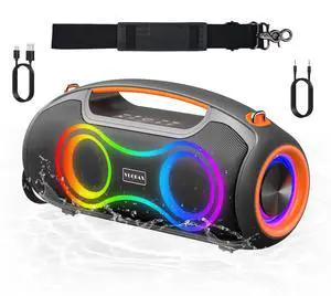 VUOPAX Portable Bluetooth Speaker Wireless, 180W Max Loud Waterproof Speakers, Bass Boost Boom Box for Party and Outdoor, w/2*Subwoofer, 2*Tweeter, DSP, IP65, 24H, TWS, TF, USB, AUX VUOPAX Portable Bluetooth Speaker Wireless, 180W Max Loud Waterproof Speakers, Bass Boost Boom Box for Party and Outdoor, w/2*Subwoofer, 2*Tweeter, DSP, IP65, 24H, TWS, TF, USB, AUX