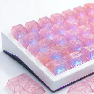 Hyekit 119 Key Carbon Fiber Design Shimmering Keycaps - Pink Translucent PC Keycaps with Diamond-Like Sparkle, Cherry Profile, UV Coated, for Mechanical Keyboards Hyekit 119 Key Carbon Fiber Design Shimmering Keycaps - Pink Translucent PC Keycaps with Diamond-Like Sparkle, Cherry Profile, UV Coated, for Mechanical Keyboards