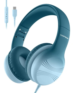 Voopwink USB Type C Kids Headphones, Wired Headphones for Kids with Microphone 85/94dB Volume Limit, Stereo Sound Portable Over Ear Headphones for School/Travel/Tablet/iPad, Gradient Green Voopwink USB Type C Kids Headphones, Wired Headphones for Kids with Microphone 85/94dB Volume Limit, Stereo Sound Portable Over Ear Headphones for School/Travel/Tablet/iPad, Gradient Green