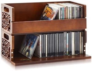 CroBlissful 2 Set Wooden Cd Holder, Stackable Cd Storage Rack with Handles, Magnetic Front-opening Design, Compact Media Organizer for Home Office & Living Room, Each Set Holds up to 36 Cases (Brown) CroBlissful 2 Set Wooden Cd Holder, Stackable Cd Storage Rack with Handles, Magnetic Front-opening Design, Compact Media Organizer for Home Office & Living Room, Each Set Holds up to 36 Cases (Brown)