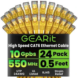 GEARit Cat6 Patch Cables Cat 6 Ethernet Cable 0.5 ft 24-Pack Yellow GEARit Cat6 Patch Cables Cat 6 Ethernet Cable 0.5 ft 24-Pack Yellow