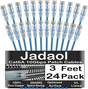 Jadaol [UL Listed Cat6A Patch Cables 3FT (24Pack) 10Gbps 550MHz Blue Jadaol [UL Listed Cat6A Patch Cables 3FT (24Pack) 10Gbps 550MHz Blue