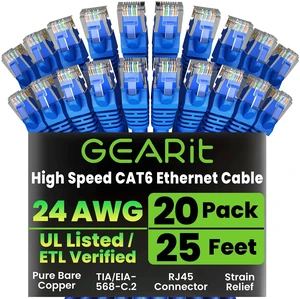 GEARit Cat6 Patch Cables Cat 6 Ethernet Cable 25 ft 20-Pack Blue GEARit Cat6 Patch Cables Cat 6 Ethernet Cable 25 ft 20-Pack Blue