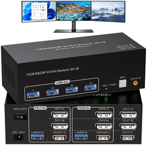 8K KVM Switch 3 Monitors 2 Computers 8K 60Hz 4K 120Hz KVM Switches HDMI+2 Displayport for Two PC Share Triple Monitor and 4 USB 3.0 Devices Support Extended and Duplicate Mode-2DP+HDMI-15.5CM 8K KVM Switch 3 Monitors 2 Computers 8K 60Hz 4K 120Hz KVM Switches HDMI+2 Displayport for Two PC Share Triple Monitor and 4 USB 3.0 Devices Support Extended and Duplicate Mode-2DP+HDMI-15.5CM