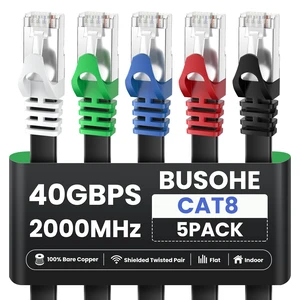 BUSOHE Cat8 Ethernet Cable 10FT 5 Pack Multi Color, 40Gbps 2000MHz Shielded Flat Computer Internet LAN Network Patch Cord, High Speed RJ45 Cat-8 Cable for Router, Modem, PC, Gaming - 10 Feet BUSOHE Cat8 Ethernet Cable 10FT 5 Pack Multi Color, 40Gbps 2000MHz Shielded Flat Computer Internet LAN Network Patch Cord, High Speed RJ45 Cat-8 Cable for Router, Modem, PC, Gaming - 10 Feet