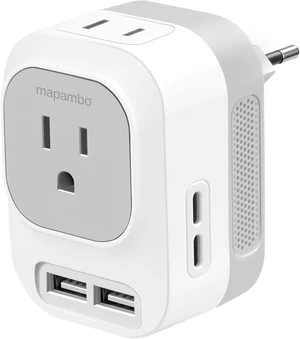 Mapambo Voltage Converter US to Europe Travel: International Universal Travel Adapter with Fast Charging 2 USB-A 2 USB-C Port Worldwide Power Converters Plug Combo for Spain Italy (White) Mapambo Voltage Converter US to Europe Travel: International Universal Travel Adapter with Fast Charging 2 USB-A 2 USB-C Port Worldwide Power Converters Plug Combo for Spain Italy (White)