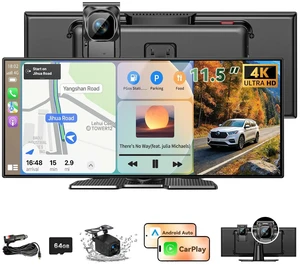 Largest 11.5 inch Wireless CarPlay Screen for Car, A-pple CarPlay & Android Auto HD Touchscreen with 4K Dash Cam/1080P Backup Camera/Navigation/Bluetooth/Voice Control/FM/Mirror Link,for All Ve Largest 11.5 inch Wireless CarPlay Screen for Car, A-pple CarPlay & Android Auto HD Touchscreen with 4K Dash Cam/1080P Backup Camera/Navigation/Bluetooth/Voice Control/FM/Mirror Link,for All Ve