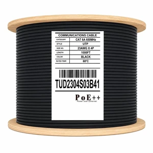 Cat6A Direct Burial Ethernet Cable, 1000ft, 23AWG Pure Copper, Unshielded (UTP), Outdoor, Waterproof, Gel Filled, 10Gbps, PoE++, Black Cat6A Direct Burial Ethernet Cable, 1000ft, 23AWG Pure Copper, Unshielded (UTP), Outdoor, Waterproof, Gel Filled, 10Gbps, PoE++, Black