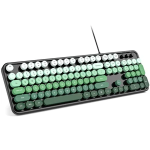 MOWUX Computer Keyboard Wired, Plug and Play USB Retro Round Typewriter Keyboard, Full Size Wired Keyboard with Foldable Stands for Laptop and Office PC- Black Green Gradient MOWUX Computer Keyboard Wired, Plug and Play USB Retro Round Typewriter Keyboard, Full Size Wired Keyboard with Foldable Stands for Laptop and Office PC- Black Green Gradient