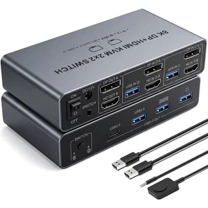 Dual Monitor 8K HDMI Displayport KVM Switch, 2 Monitors 2 Desktop Computers 4K@144Hz HDMI+DP 2IN 2 Out USB 3.0 KVM Switcher, 2 Switching Modes, 2 PCs Share 1 Set of Keyboard Mouse Printer Dual Monitor 8K HDMI Displayport KVM Switch, 2 Monitors 2 Desktop Computers 4K@144Hz HDMI+DP 2IN 2 Out USB 3.0 KVM Switcher, 2 Switching Modes, 2 PCs Share 1 Set of Keyboard Mouse Printer