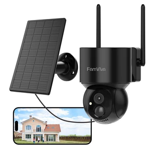 FAMVIVA 2K Solar Security Cameras Wireless Outdoor, 2.4G WiFi Outdoor Camera with Color Night Vision, 360PTZ Battery Powered Cameras for Home Security, IP66 Waterproof, Motion Sensor Alarm, Bla FAMVIVA 2K Solar Security Cameras Wireless Outdoor, 2.4G WiFi Outdoor Camera with Color Night Vision, 360PTZ Battery Powered Cameras for Home Security, IP66 Waterproof, Motion Sensor Alarm, Bla
