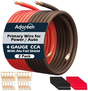 4 Gauge AWG Power/Ground Wire Cable 15 Ft Black+15 Ft Red, High Power Shielded CCA Soft Automotive Welding Battery Wiring Kit,for Car Audio Amp Speaker RV Trailer Marine Solar+ Lugs&Heat Shrink Tubes 4 Gauge AWG Power/Ground Wire Cable 15 Ft Black+15 Ft Red, High Power Shielded CCA Soft Automotive Welding Battery Wiring Kit,for Car Audio Amp Speaker RV Trailer Marine Solar+ Lugs&Heat Shrink Tubes