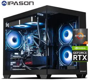 IPASON Xelra Gaming Desktop PC , Ryzen7 5700X, Geforce RTX 5060 8G , 16GB DDR4,1TB NVMe SSD,,550W  PSU, Liquid Cooler,Wi-Fi,ARGB Fans , Windows 11  ,Prebuilt Gaming Pc New compute