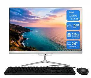 All in one desktop computer, 24" FHD Intel Core i5 up to 3.6GHz, 16GB RAM, 512GB SSD, Built-in HD Webcam, Win 10, White (Mouse & Keyboard) All in one desktop computer, 24" FHD Intel Core i5 up to 3.6GHz, 16GB RAM, 512GB SSD, Built-in HD Webcam, Win 10, White (Mouse & Keyboard)