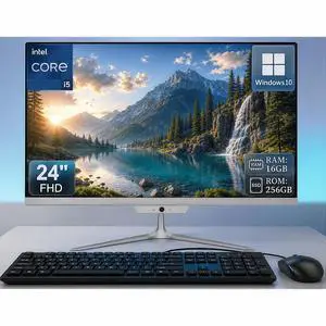 24 Inch FHD All-in-One Desktop PC, Intel Core i5 3.6GHz, 16GB RAM 256GB SSD, Built-in HD Webcam, Windows 10, White, Wired Keyboard & Mouse 24 Inch FHD All-in-One Desktop PC, Intel Core i5 3.6GHz, 16GB RAM 256GB SSD, Built-in HD Webcam, Windows 10, White, Wired Keyboard & Mouse