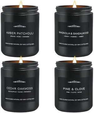 Scented Candles Gifts, Gift for Men, 4 Pack Candles Set, Soy Candle for Home Scented, Birthday Gifts Candle Set for Men Scents of Oak/Patchouli/Pine/Magnolia Sandalwood