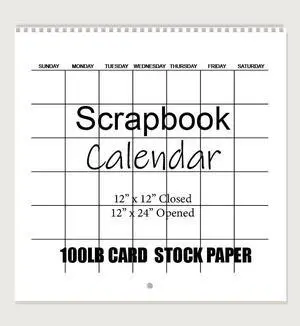 Spiral Bound Hanging Monthly Calendar, Create Your Own Blank Scrapbook Wall Calendar, Undated, 12 Inch X 12 Inch Size Closed, 12 x 24 Inch Size Open, DIY Spiral Bound Hanging