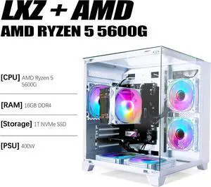 LXZ Desktop Computer, R5 5600G, 4.4GHz, 16GB DDR4, 1TB NVMe SSD, WiFi & Win 11