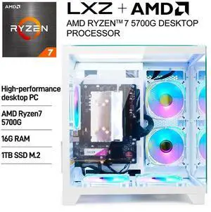 LXZ Desktop Gaming Computer, R7 5700G, 4.4GHz, 32GB DDR4, 1TB NVMe SSD
