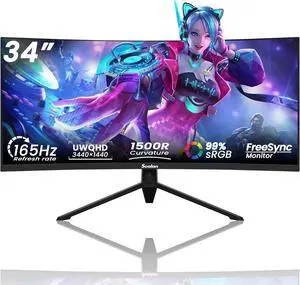 Sealan 34 Inch Ultrawide Curved Monitor Gaming, 1500R, WQHD 3440x1440p (4K), 165Hz Monitor with RGB Backlight,PIP/PBP,127% sRGB,Crosshair/Timer/FPS/RTS, FreeSync HDMI 2.0 x2 & DP1.4 x 2, VESA 100mm