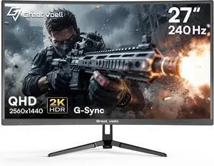 Great Voell 27-inch 240Hz Curved Gaming Monitor, 2K QHD, 1ms MPRT G-Sync | 1440p HDR VA Panel, 98% sRGB, 1500R Curved, HDMI 2.0 and DP 1.4, Tilt Adjustable, VESA Compatible,Black,immersive Great Voell 27-inch 240Hz Curved Gaming Monitor, 2K QHD, 1ms MPRT G-Sync | 1440p HDR VA Panel, 98% sRGB, 1500R Curved, HDMI 2.0 and DP 1.4, Tilt Adjustable, VESA Compatible,Black,immersive
