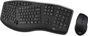 Adesso WKB-1600CB TruForm Media Wireless Ergonomic Keyboard & Optical Mouse Combo with 24 GHz RF Technology, Split Design, Adjustable DPI, and Multimedia Hotkeys