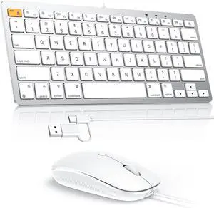 OMOTON Wired Keyboard and Mouse Compatible with Mac, with Dual Interface (Type-C and USB) Keyboard Compatible with MacBook Pro/Air, iMac, Mac mini/Pro Laptop, White