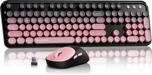 V96 Wireless Keyboard and Mouse Combo, 2.4G Wireless Full-Sized Retro Typewriter Style Keyboard with Round Keycaps, 104 Keys Computer Keyboards and Mouse for Windows/Mac/PC, Gradient Pink