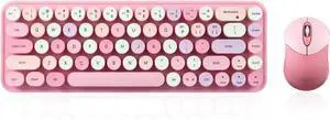 Perixx PERIDUO-802PK Bluetooth Mini Keyboard and Mouse Combo - Retro Round Key Caps - Pastel Pink - US English