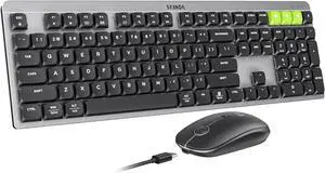 seenda Wireless Mechanical Keyboard and Mouse, CUQ01 USB+Dual BT, Low-Profile Quiet Keys, Rechargeable, Full-Size Bluetooth Keyboard Mouse Compatible for Windows/Laptop/PC/MacBook/Mac, Black Gray