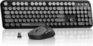 V96 Wireless Keyboard and Mouse Combo, 2.4G Wireless Full-Sized Retro Typewriter Style Keyboard with Round Keycaps, 104 Keys Computer Keyboards and Mouse for Windows/Mac/PC, Gray