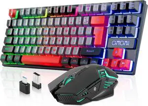 CHONCHOW Rechargeable Wireless Keyboard and Mouse Combo Gaming Set,Red/Black/Grey Colored LED RGB Backlit 2500+500mAH Battery 3200DPI 2 Side-Button,Compatible with Xbox one Slim ps4 Windows Linux