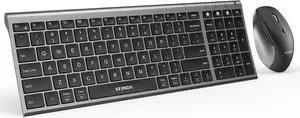 seenda Bluetooth Keyboard and Mouse Combo, COE401 USB+Dual BT Multi-Device, Rechargeable Wireless Keyboard Mouse, Slim Compact Combo Compatible for Mac OS Windows PC Laptop MacBook iPad - Black Grey