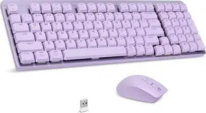 LeadsaiL FA98 Wireless Mechanical Keyboard and Mouse, 2.4Ghz Cordless Mechanical Keyboard and Silent Mouse, Low-Profile Red Switch, 98-Key Compact Slim 96% Keyboard for Windows/MacOS PC Laptop- Purple