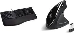 Kensington Ergonomic Keyboard & Perixx Vertical Ergo Mouse Bundle - Black Wired Keyboard (K75400US) & 800/1200/1600 DPI Right Handed Wireless Mouse