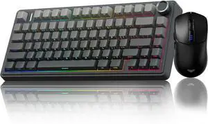 AULA Wireless Keyboard and Mouse Combo, F75 Pro Mechanical Keyboards,75% Gasket Hot Swappable Custom Keyboard+SC580 Wireless Gaming Mouse Black