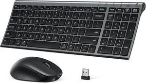 iClever DK05 Bluetooth Keyboard and Mouse Combo, Multi-Device Wireless Keyboard and Mouse (2.4GHz+Bluetooth), USB-C Rechargeable, Slim Compact Design, Comfortable Typing for PC/Laptop/Windows/Mac