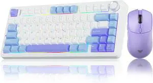 AULA Wireless Keyboard and Mouse Combo, F75 75% Wireless Mechanical Keyboards,Hot Swappable Custom Keyboard+SC580X Wireless Gaming Mouse Light Purple