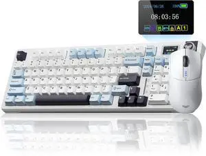 AULA Wireless Keyboard and Mouse Combo, S98 Pro Wireless Mechanical Keyboards with Screen & Knob,Tri-Mode Hot Swappable Creamy Keyboard+SC580 Wireless Gaming Mouse White