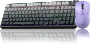 AULA Wireless Keyboard and Mouse Combo, F99 Pro Mechanical Keyboards with Knob,Tri-Mode Hot Swappable Keyboard+SC580 Wireless Gaming Mouse Purple