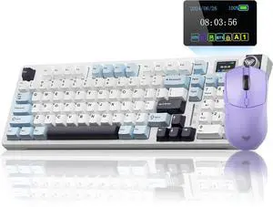 AULA Wireless Keyboard and Mouse Combo, S98 Pro Wireless Mechanical Keyboards with Screen & Knob,Tri-Mode Hot Swappable Creamy Keyboard+SC580 Wireless Gaming Mouse Light Purple