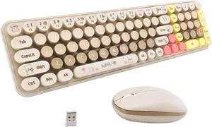 Wireless Keyboard and Mouse Combo, Retro Typewriter Style Keyboard with Round Keycaps, 2.4GHz Dropout-Free Connection Mouse with,Computer PC Desktops Laptop WindowsxP/7/8/10 (Umber)