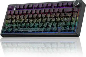 AULA F75 Pro Wireless Mechanical Keyboard with Knob,75% Hot Swappable Custom Gaming Keyboards,RGB Backlit,Pre-lubed Switches,Side Printed PBT Keycaps Creamy Sounding Computer Keyboard, Line Black