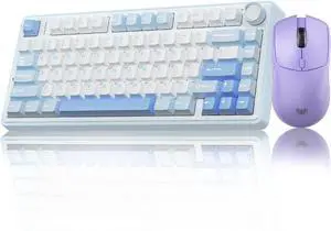 AULA Wireless Keyboard and Mouse Combo, F75 75% Wireless Mechanical Keyboards,Gasket Hot Swappable Keyboard+SC580X Wireless Gaming Mouse Light Purple