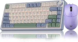 AULA Wireless Keyboard and Mouse Combo, F75 75% Mechanical Keyboards, Gasket Hot Swappable Custom Keyboard+SC580X Wireless Gaming Mouse Light Purple